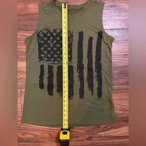 Olive Green Muscle Tee with Black Flag Design